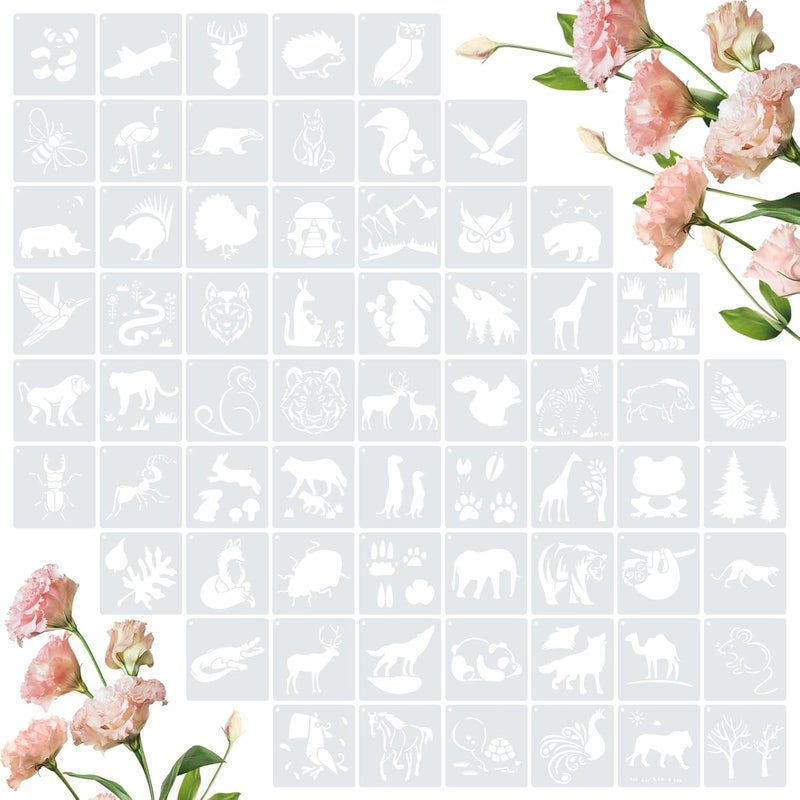 Amrules 65 Pcs Painting Stencils, Animals Theme Drawing Templates Set for Crafts, Reusable DIY Art Stencil Sets for Wood, Walls, Cards, Fabrics, Rocks and Home Decoration, 4 x 4 Inch - Image 1